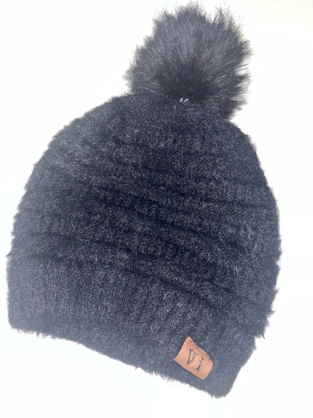 Source Unknown VI Black Fuzzy Pom Beanie